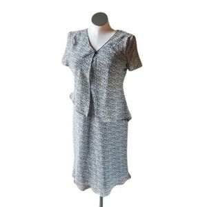 Karin Stevens 80’s 90’s Dress & Attached Blouse Black & White Floral Print